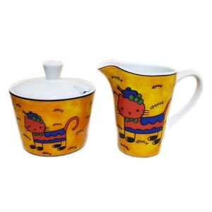 Porcelain Sugar Bowl and Creamer